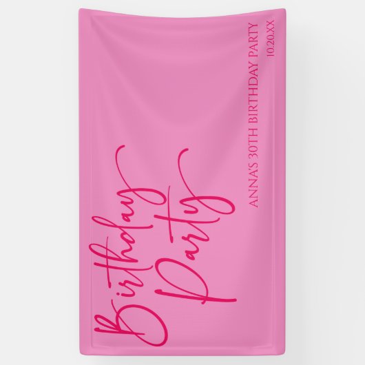 Heet Roze Modern Minimalistisch Verjaardagsfeest Spandoek (Verticaal)