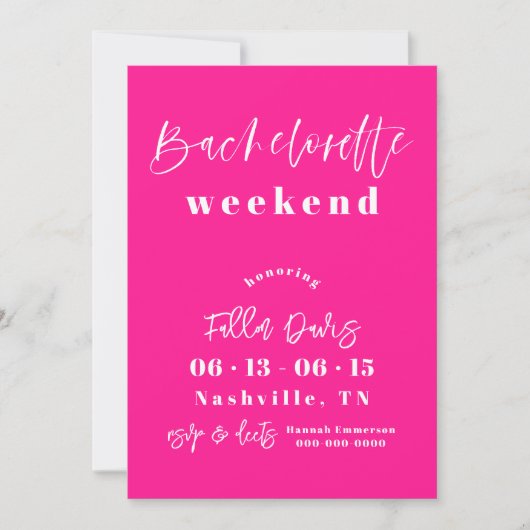 Heet Roze Moderne Bachelorette Uitnodigen Route Feestdagenkaart (Voorkant)