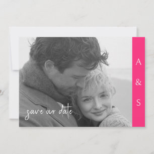 Heet Roze Moderne Eenvoud B/W Foto Horizontaal Save The Date