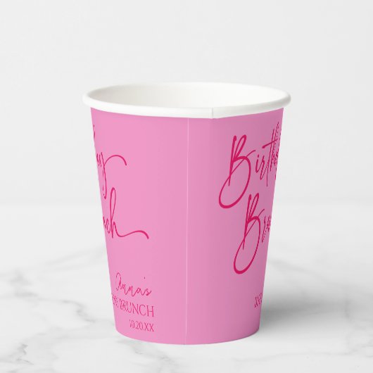 Heet Roze Moderne Minimalistische Verjaardag Brunc Papieren Bekers (Rechts)