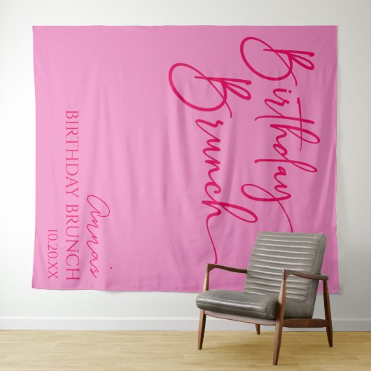 Heet Roze Moderne Minimalistische Verjaardag Brunc Wandkleed (In Situ (horizontaal))