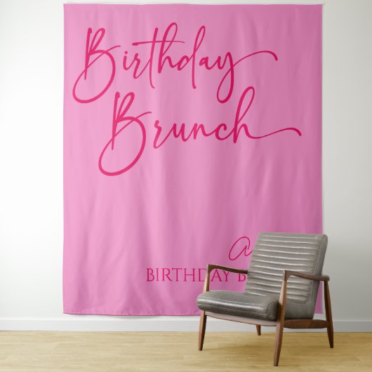 Heet Roze Moderne Minimalistische Verjaardag Brunc Wandkleed (In situ)