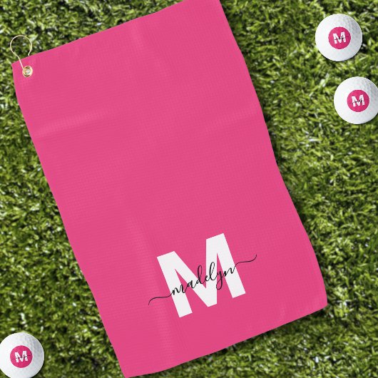 Heet Roze Moderne Monogram Golfhanddoek