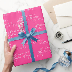 Heet Roze Moderne Patroon Bruid Bruiloft Feest Cadeaupapier