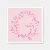 Heet Roze Moderne Script Meisjesachtig Monogram Na Servet (Voorkant)