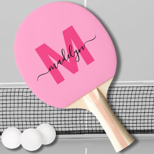 Heet Roze Moderne Script Naam Meisjesachtig Monogr Tafeltennisbatje