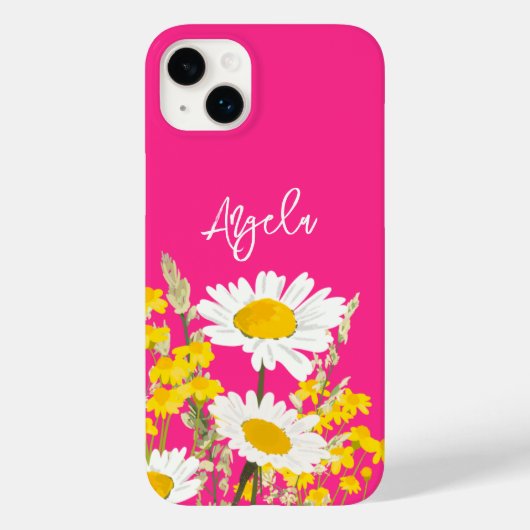 Heet Roze Moderne Wildbloemen Custom Monogram Case-Mate iPhone Case (Achterkant)