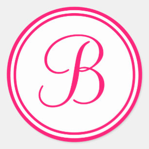 Heet Roze, Monogram B Huwelijksetiket Ronde Sticker