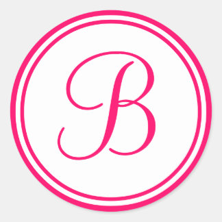 Heet Roze, Monogram B Huwelijksetiket Ronde Sticker
