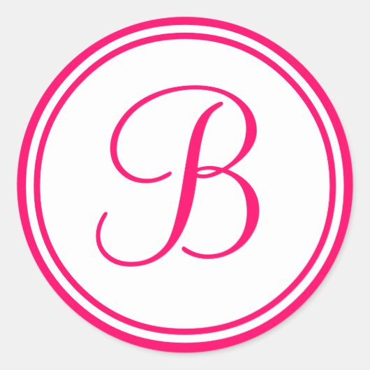Heet Roze, Monogram B Huwelijksetiket Ronde Sticker (Voorkant)