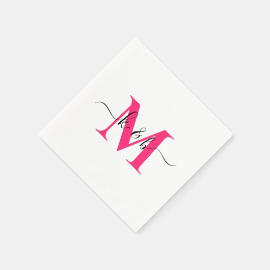 Heet Roze Monogram Swash Script Witte Cocktail Servet (Hoek)