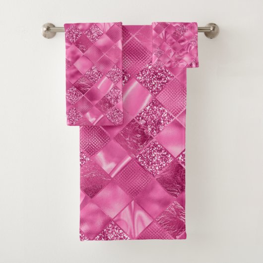 Heet Roze Multi-Textuur Vierkant Weefselpatroon Bad Handdoek (Insitu)