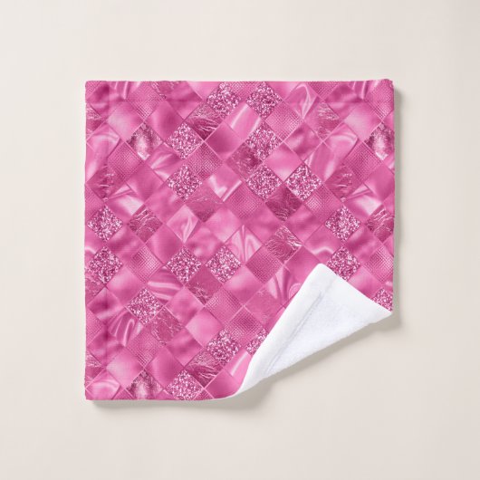 Heet Roze Multi-Textuur Vierkant Weefselpatroon Bad Handdoek (Wasdoekje)