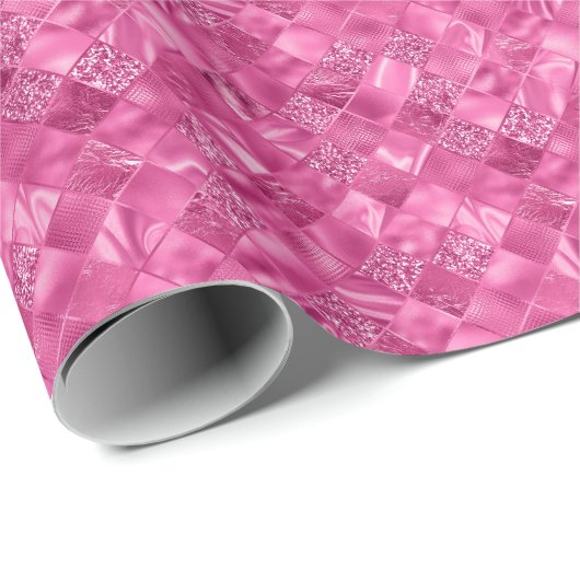 Heet Roze Multi-Textuur Vierkant Weefselpatroon Cadeaupapier (Rol Hoek)