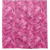 Heet Roze Multi-Textuur Vierkant Weefselpatroon Douchegordijn (Voorkant)