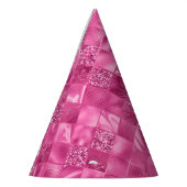 Heet Roze Multi-Textuur Vierkant Weefselpatroon Feesthoedjes (Links)