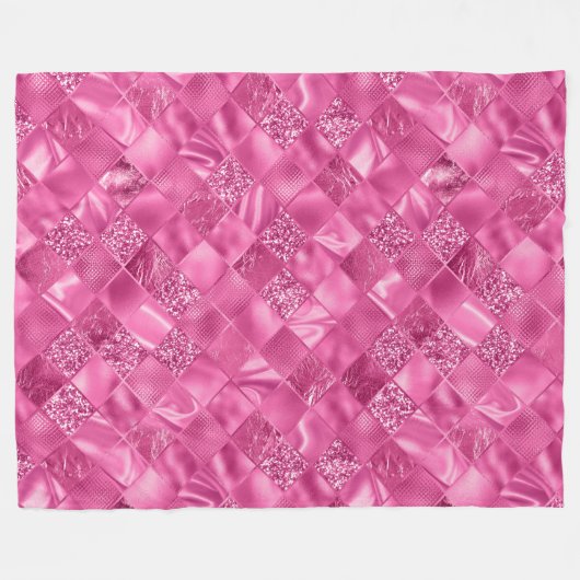 Heet Roze Multi-Textuur Vierkant Weefselpatroon Fleece Deken (Voorkant (Horizontaal))