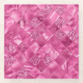 Heet Roze Multi-Textuur Vierkant Weefselpatroon Glazen Onderzetter (Voorkant)