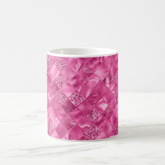 Heet Roze Multi-Textuur Vierkant Weefselpatroon Koffiemok (Center)