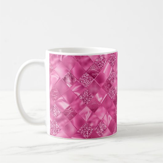 Heet Roze Multi-Textuur Vierkant Weefselpatroon Koffiemok (Links)