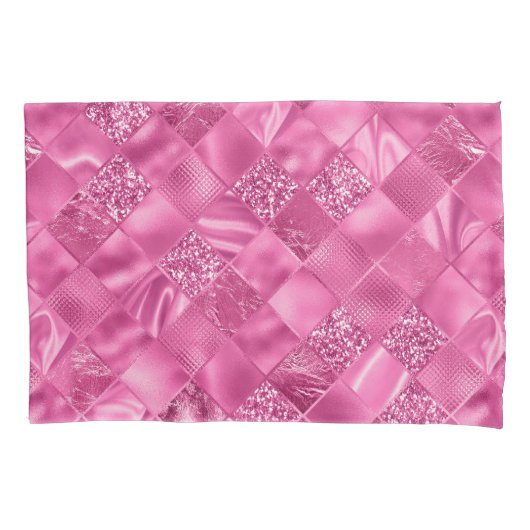 Heet Roze Multi-Textuur Vierkant Weefselpatroon Kussensloop (Voorkant)