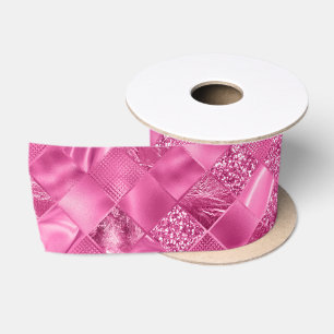 Heet Roze Multi-Textuur Vierkant Weefselpatroon Lint