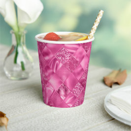 Heet Roze Multi-Textuur Vierkant Weefselpatroon Papieren Bekers