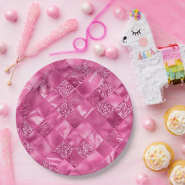 Heet Roze Multi-Textuur Vierkant Weefselpatroon Papieren Bordje