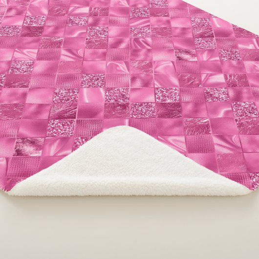 Heet Roze Multi-Textuur Vierkant Weefselpatroon Sherpa Deken (3/4)