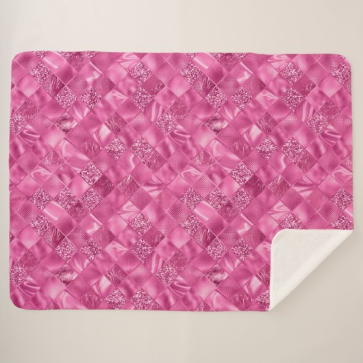 Heet Roze Multi-Textuur Vierkant Weefselpatroon Sherpa Deken (Voorkant (horizontaal))