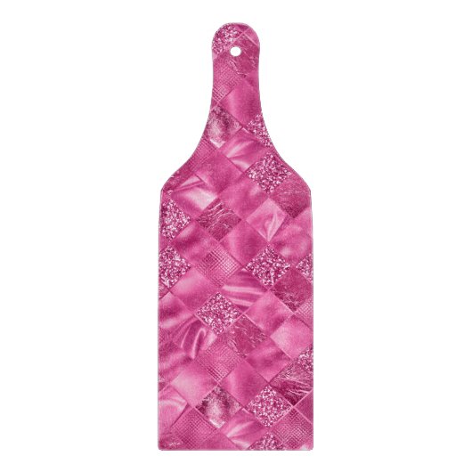 Heet Roze Multi-Textuur Vierkant Weefselpatroon Snijplank (Voorkant)