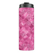 Heet Roze Multi-Textuur Vierkant Weefselpatroon Thermosbeker (Voorkant)