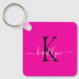 Heet Roze Naam Initiaal Monogram Sleutelhanger