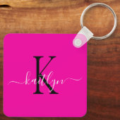 Heet Roze Naam Initiaal Monogram Sleutelhanger (Achterkant)
