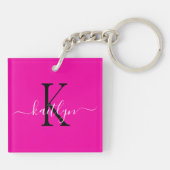 Heet Roze Naam Initiaal Monogram Sleutelhanger (Achterkant)