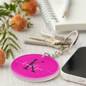 Heet Roze Naam Initiaal Monogram Sleutelhanger (Voorkant Rechts)