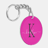 Heet Roze Naam Initiaal Monogram Sleutelhanger (Voorkant Links)