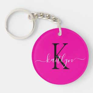 Heet Roze Naam Initiaal Monogram Sleutelhanger