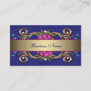 Heet Roze Navy Blauwe Gouden Bloem Wervelend Visit Visitekaartje