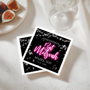 Heet roze neon-thema Bat Mitzvah Servet