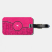 Heet Roze Nep Leer Alligator Skin Chic Monogram Bagagelabel (Achterkant horizontaal)