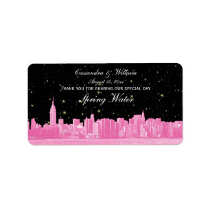 Heet Roze NYC Wijd Sterrenhemel Silhouet Gegraveer Etiket