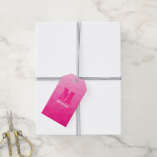 Heet roze ombre geometrisch mesh patroon Monogram Cadeaulabel