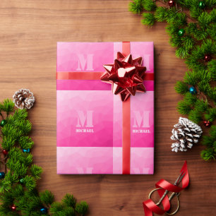 Heet roze ombre geometrisch meshpatroon Monogram Cadeaupapier