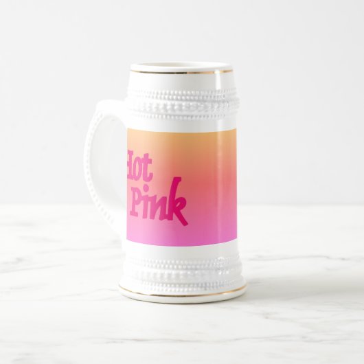 Heet Roze omgekeerde witte stein gouden trim Bierpul (Voorkant links)