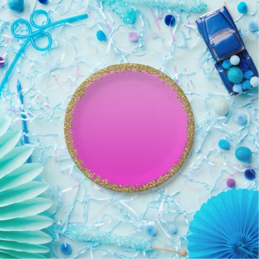 Heet Roze Ondergedompeld Glitter Glam Sparkle Part Papieren Bordje (Feest)