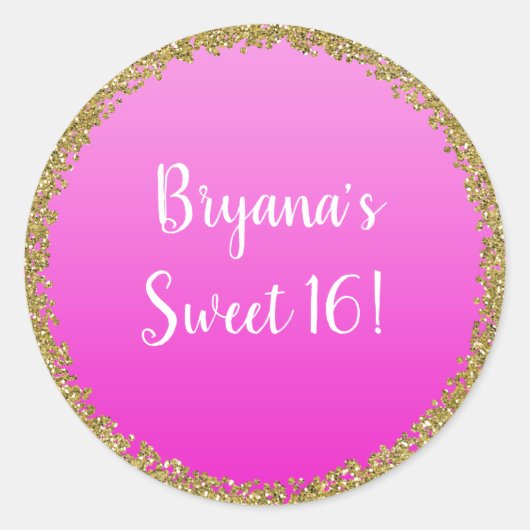 Heet Roze Ondergedompeld Glitter Glam Sparkle Part Ronde Sticker (Voorkant)