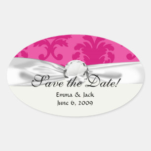 heet roze op roze chic damast patroon ovale sticker