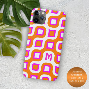 Heet Roze Oranje Wit Midcentury Kunstpatroon iPhone 11 Pro Max Hoesje