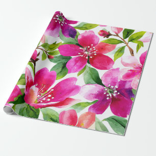 Heet Roze Orchidee Magenta Vintage Bloem Botanisch Cadeaupapier